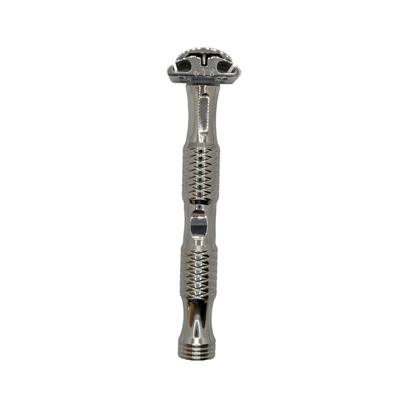 Polished Stainless Steel DE Scalloped Safety Razor with Pineapple Handle and Stand - by Timeless Razors (Pre-Owned) Safety Razor Murphy & McNeil Pre-Owned Shaving 
