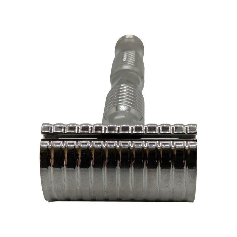 Polished Stainless Steel DE Scalloped Safety Razor with Pineapple Handle and Stand - by Timeless Razors (Pre-Owned) Safety Razor Murphy & McNeil Pre-Owned Shaving 