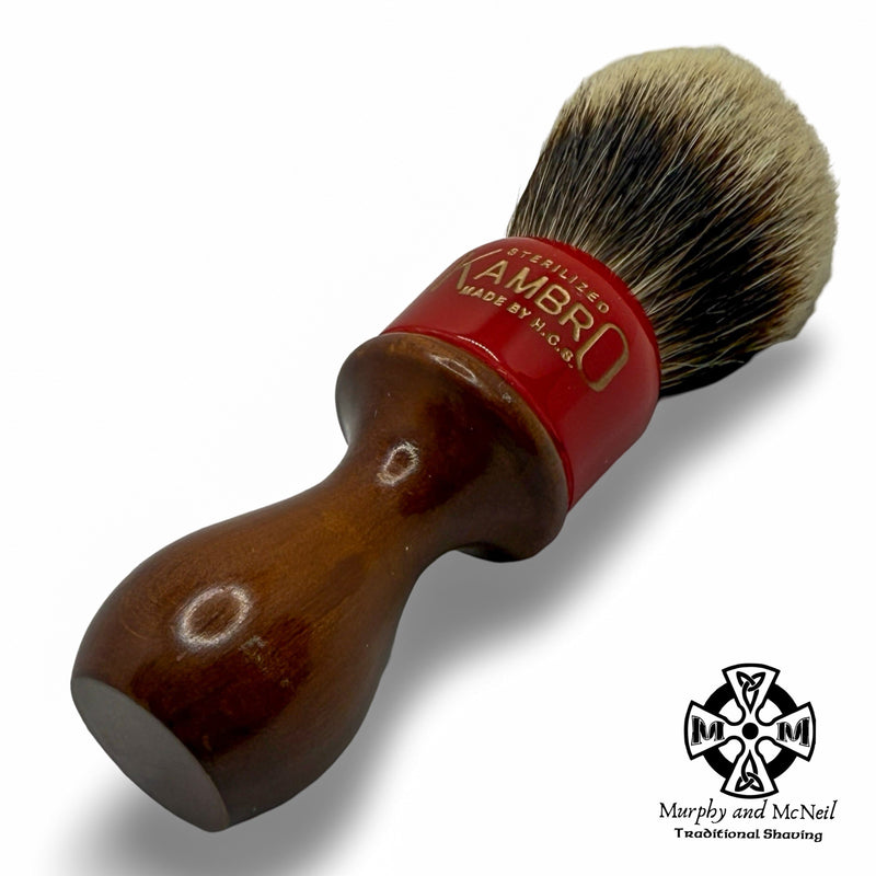 Star Kambro Shaving Brush (26mm Gel Tip Bulb, Red & Woodgrain) - by Heritage Collection (Pre-Owned) Shaving Brush Murphy & McNeil Pre-Owned Shaving 