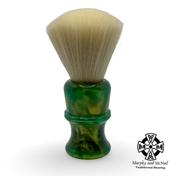 Green Gold Swirl Synthetic Shaving Brush (26mm Cashmere Synthetic) Shaving Brush - by AP Shave Co (Used)