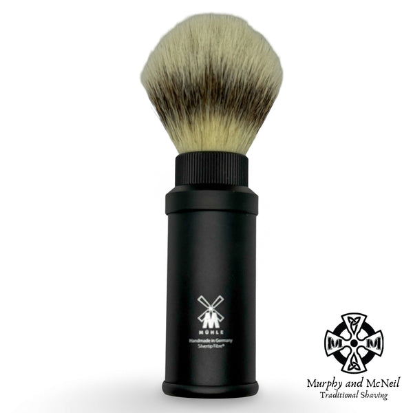 Travel Black Anodized Aluminum Silvertip Fiber Travel Shaving Brush - by Muhle (Used) Shaving Brush MM Consigns (VE) 