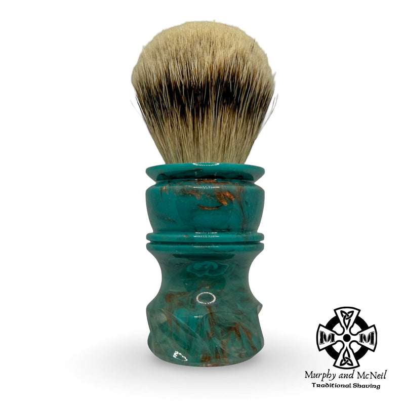 Interrobang Shaving Brush w/Copper - Teal - Clear Resin (24mm TGN Silvertip A Knot) - by Wolf Whiskers (Pre-Owned) Shaving Brush Murphy & McNeil Pre-Owned Shaving 