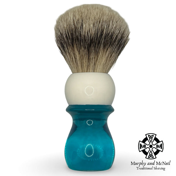 WCS Two-Tone Tall Badger Shaving Brush, Blue & White - by West Coast Shaving (Used) Shaving Brush MM Consigns (NAY) 