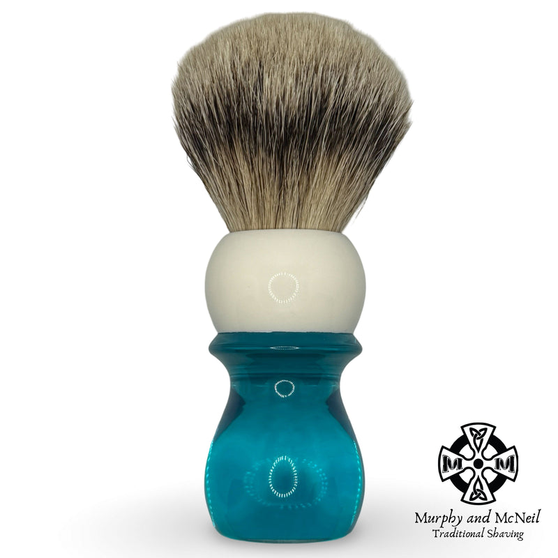 WCS Two-Tone Tall Badger Shaving Brush, Blue & White - by West Coast Shaving (Used) Shaving Brush MM Consigns (NAY) 