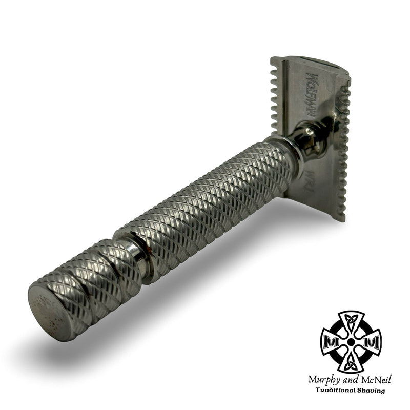 Wolfman WR1 Stainless Steel Safety Razor w/WR2 Handle & Stand - by Wolfman Razors (Pre-Owned) Safety Razor MM Consigns (JR2) 