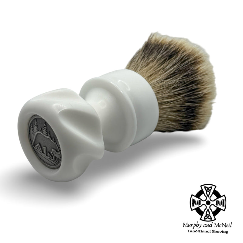White Fluted Six 45 Shaving Brush (26mm Grade A Badger Fan) - by Grizzly Bay (Pre-Owned) Shaving Brush Murphy & McNeil Pre-Owned Shaving 