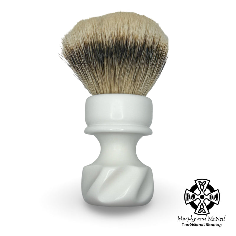 White Fluted Six 45 Shaving Brush (26mm Grade A Badger Fan) - by Grizzly Bay (Pre-Owned) Shaving Brush Murphy & McNeil Pre-Owned Shaving 
