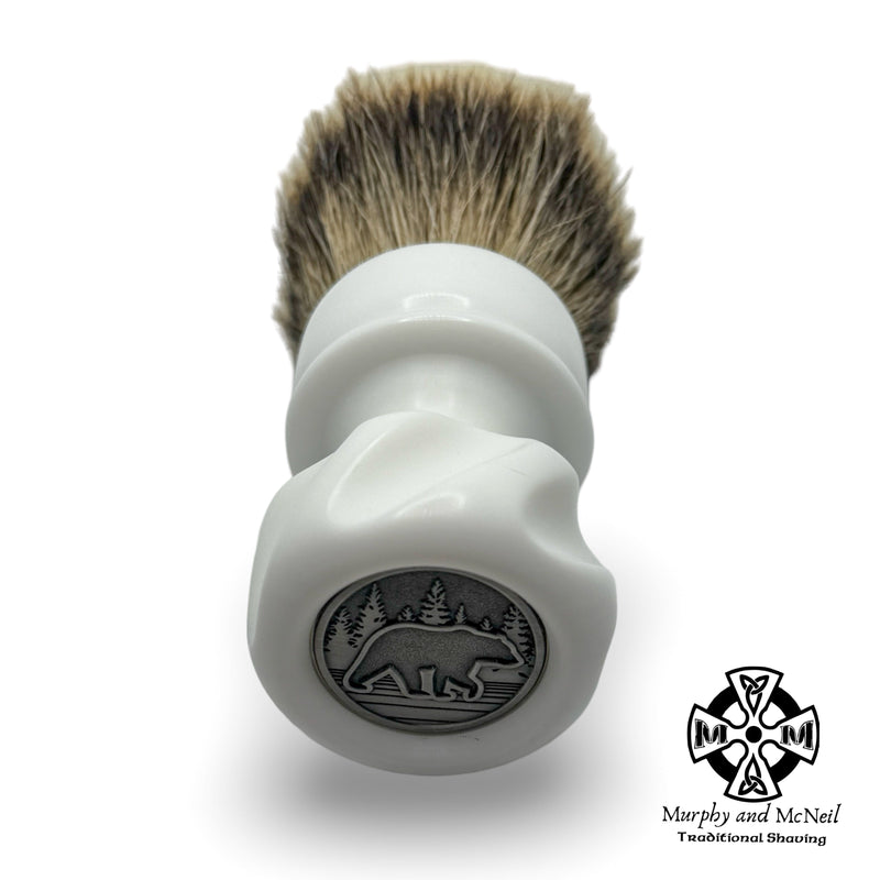 White Fluted Six 45 Shaving Brush (26mm Grade A Badger Fan) - by Grizzly Bay (Pre-Owned) Shaving Brush Murphy & McNeil Pre-Owned Shaving 