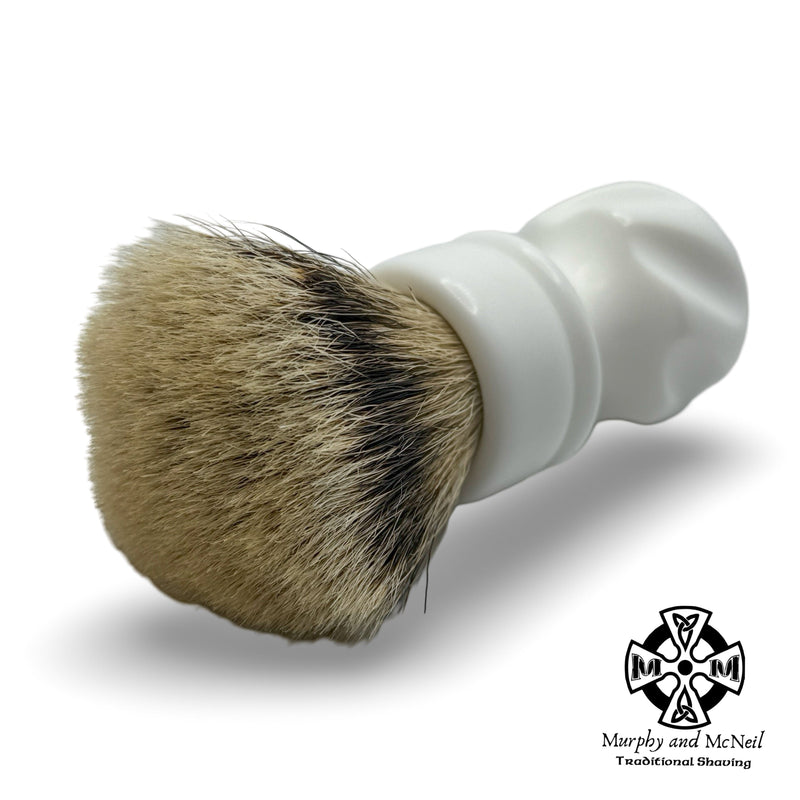 White Fluted Six 45 Shaving Brush (26mm Grade A Badger Fan) - by Grizzly Bay (Pre-Owned) Shaving Brush Murphy & McNeil Pre-Owned Shaving 