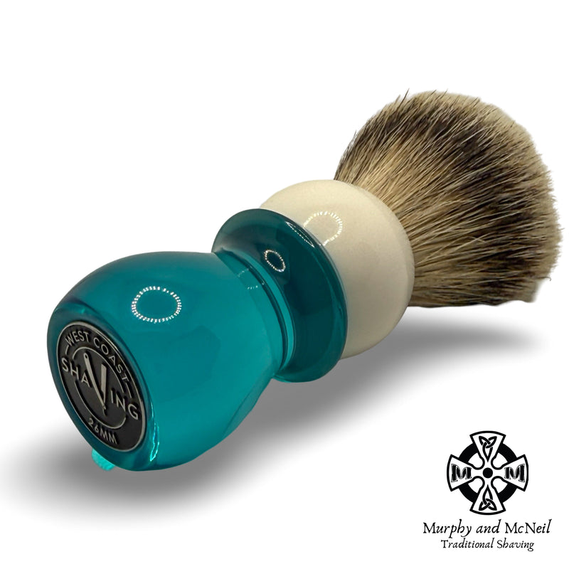 WCS Two-Tone Tall Badger Shaving Brush, Blue & White - by West Coast Shaving (Used) Shaving Brush MM Consigns (NAY) 