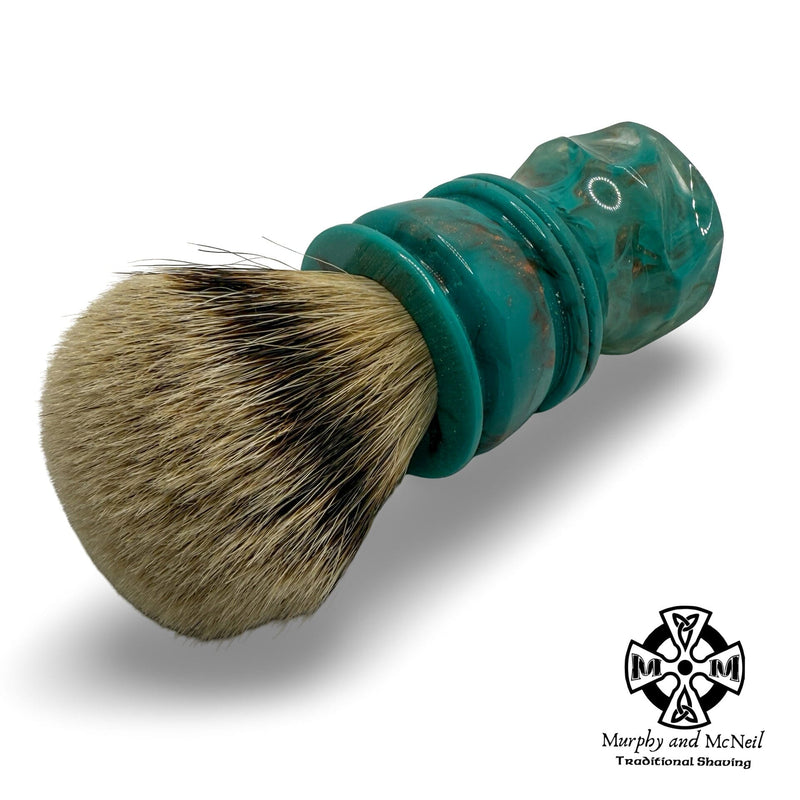 Interrobang Shaving Brush w/Copper - Teal - Clear Resin (24mm TGN Silvertip A Knot) - by Wolf Whiskers (Pre-Owned) Shaving Brush Murphy & McNeil Pre-Owned Shaving 