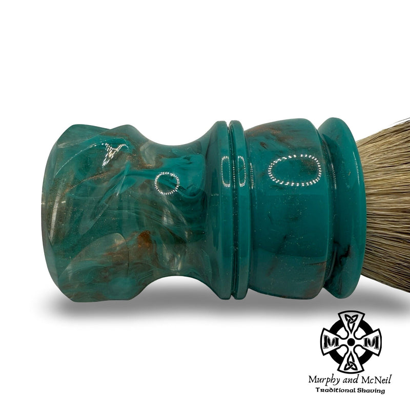 Interrobang Shaving Brush w/Copper - Teal - Clear Resin (24mm TGN Silvertip A Knot) - by Wolf Whiskers (Pre-Owned) Shaving Brush Murphy & McNeil Pre-Owned Shaving 