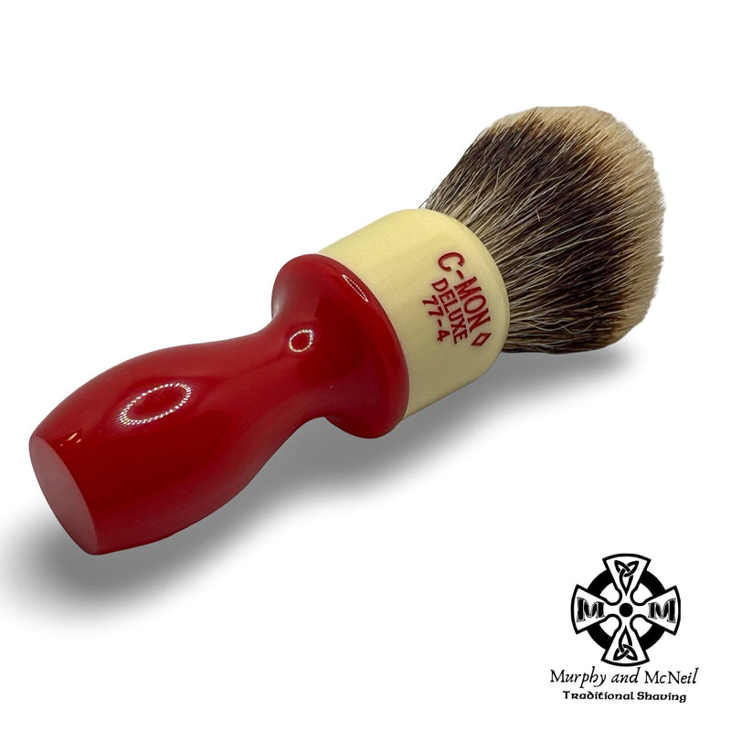 Red & Cream C-MON 77-4 Deluxe Shaving Brush (26mm Badger Fan) - by Heritage Collection (Used) Shaving Brush MM Consigns (SW) 