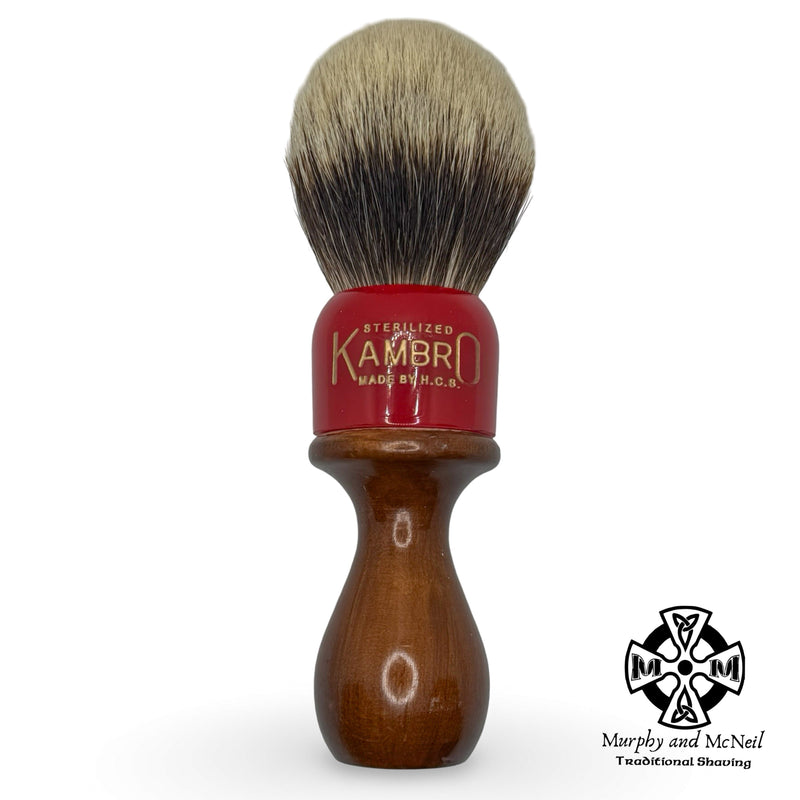 Star Kambro Shaving Brush (26mm Gel Tip Bulb, Red & Woodgrain) - by Heritage Collection (Pre-Owned) Shaving Brush Murphy & McNeil Pre-Owned Shaving 