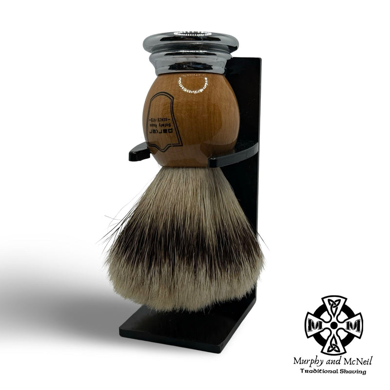 Olivewood Handle Silvertip Badger Shaving Brush and Stand (OWST) - by Parker (Pre-Owned) Shaving Brush Murphy & McNeil Pre-Owned Shaving 