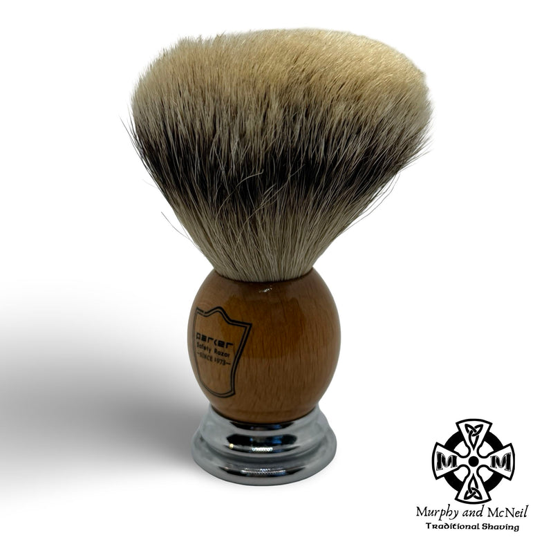 Olivewood Handle Silvertip Badger Shaving Brush and Stand (OWST) - by Parker (Pre-Owned) Shaving Brush Murphy & McNeil Pre-Owned Shaving 