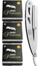 The Shave Factory Straight Edge Razor Kit (Steel Razor / 300 Derby Premium Single Edge Razor Blades) BarberSets 