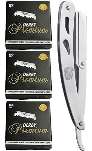 The Shave Factory Straight Edge Razor Kit (Steel Razor / 300 Derby Premium Single Edge Razor Blades) BarberSets 