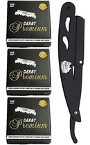 The Shave Factory Straight Edge Razor Kit (Black / 300 Derby Premium Single Edge Razor Blades) BarberSets 