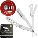 The Shave Factory Straight Edge Razor Kit (Steel Razor/Arko Shaving Soap / 100 Derby Premium Single Edge Razor Blades) BarberSets 