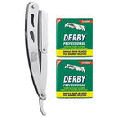 The Shave Factory Straight Edge Razor Kit (Steel Razor / 200 Derby Professional Single Edge Razor Blades) BarberSets 