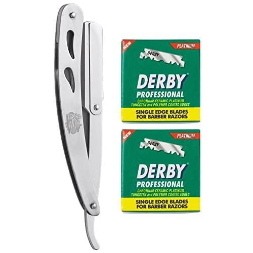 The Shave Factory Straight Edge Razor Kit (Steel Razor / 200 Derby Professional Single Edge Razor Blades) BarberSets 