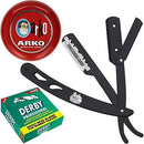 The Shave Factory Straight Edge Razor Kit (Black/Arko Shaving Soap / 100 Derby Professional Single Edge Razor Blades) BarberSets 