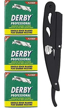 The Shave Factory Straight Edge Razor Kit (Black / 300 Derby Professional Single Edge Razor Blades) BarberSets 