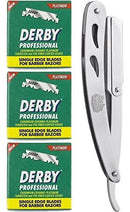 The Shave Factory Straight Edge Razor Kit (Steel Razor / 300 Derby Professional Single Edge Razor Blades) BarberSets 