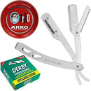 The Shave Factory Straight Edge Razor Kit (Matte/Arko Shaving Soap / 100 Derby Professional Single Edge Razor Blades) BarberSets 