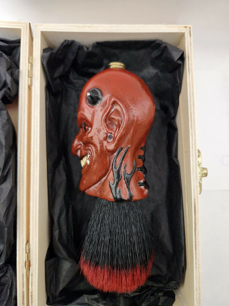 Old Nick/Devil Head Shaving Brush Resin Hand Painted Synthetic Knot (pre owned) Shaving Brush Ice Shave 
