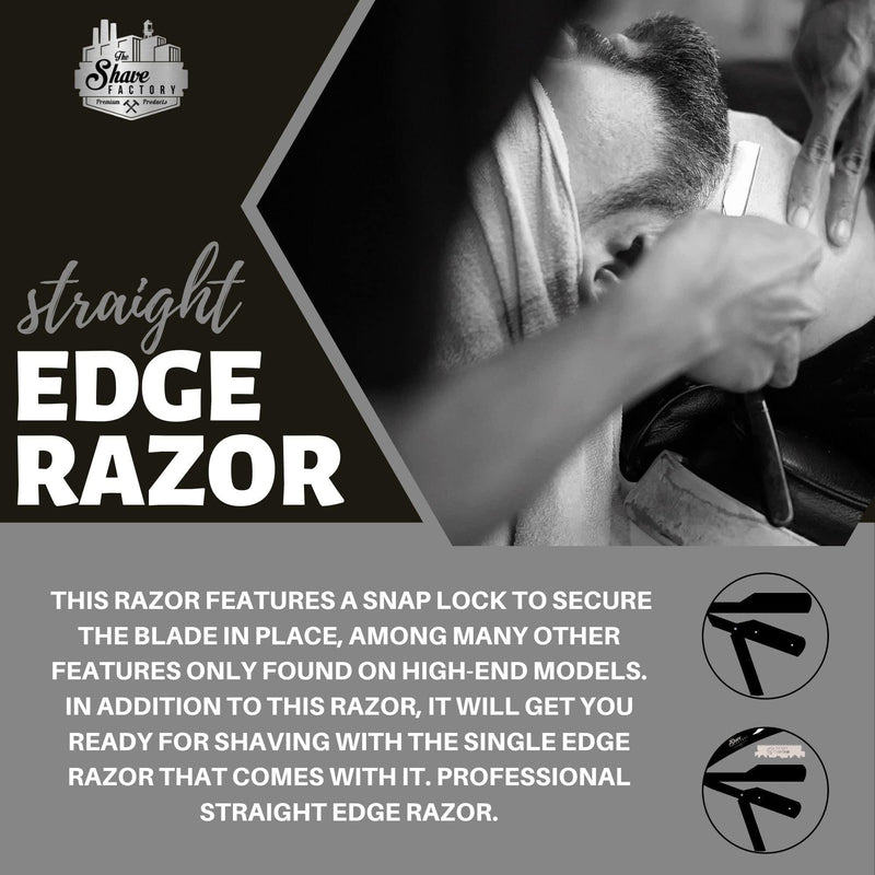 The Shave Factory Straight Edge Razor Kit (Black / 300 Derby Premium Single Edge Razor Blades) BarberSets 
