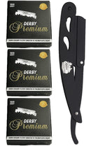 The Shave Factory Straight Edge Razor Kit (Black / 300 Derby Premium Single Edge Razor Blades) BarberSets 