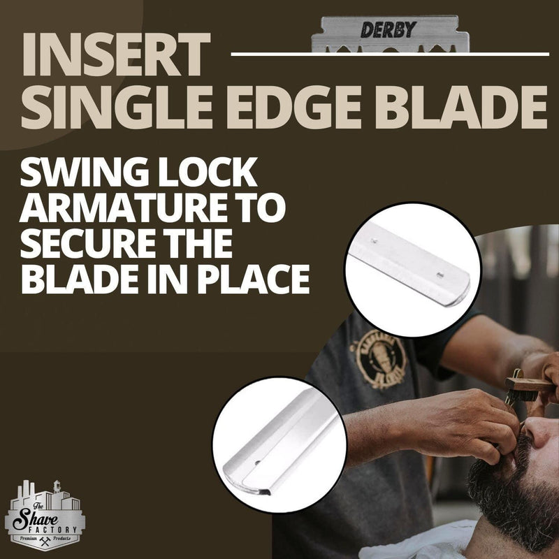 The Shave Factory Straight Edge Razor Kit (Black / 300 Derby Professional Single Edge Razor Blades) BarberSets 