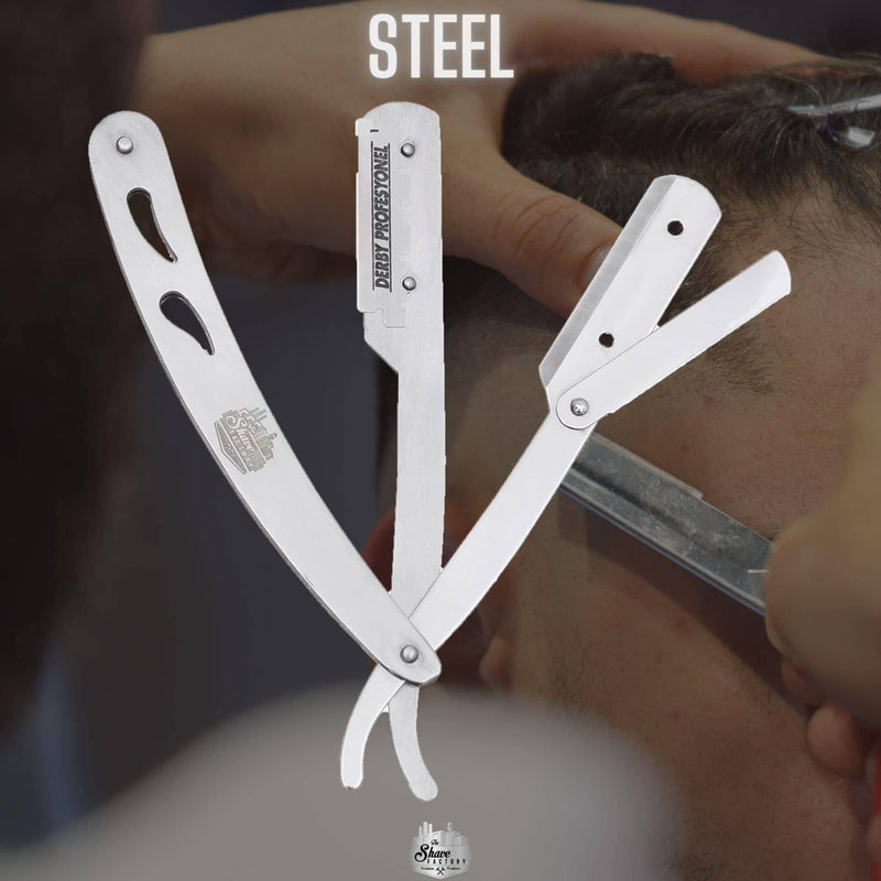 The Shave Factory Straight Edge Razor Kit (Steel Razor/Arko Shaving Soap / 100 Derby Professional Single Edge Razor Blades) BarberSets 
