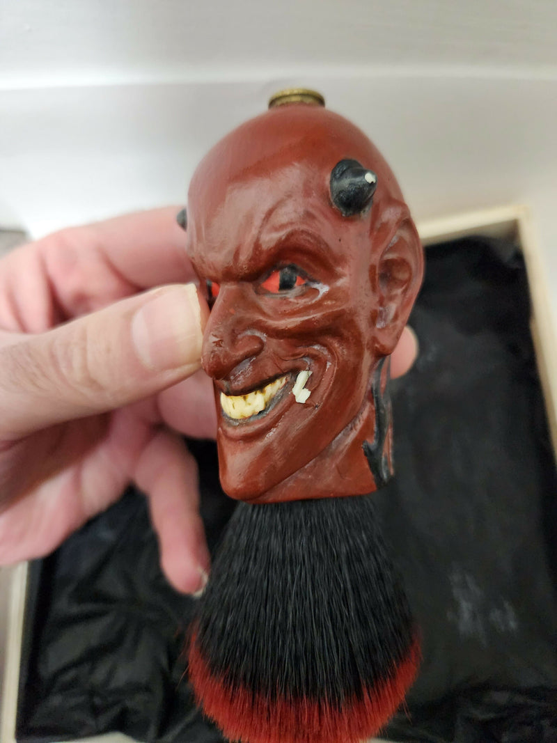 Old Nick/Devil Head Shaving Brush Resin Hand Painted Synthetic Knot (pre owned) Shaving Brush Ice Shave 