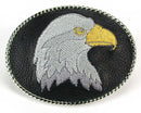 Embroidered Belt Buckle - Silver Eagle Head - by Mascorro Leather