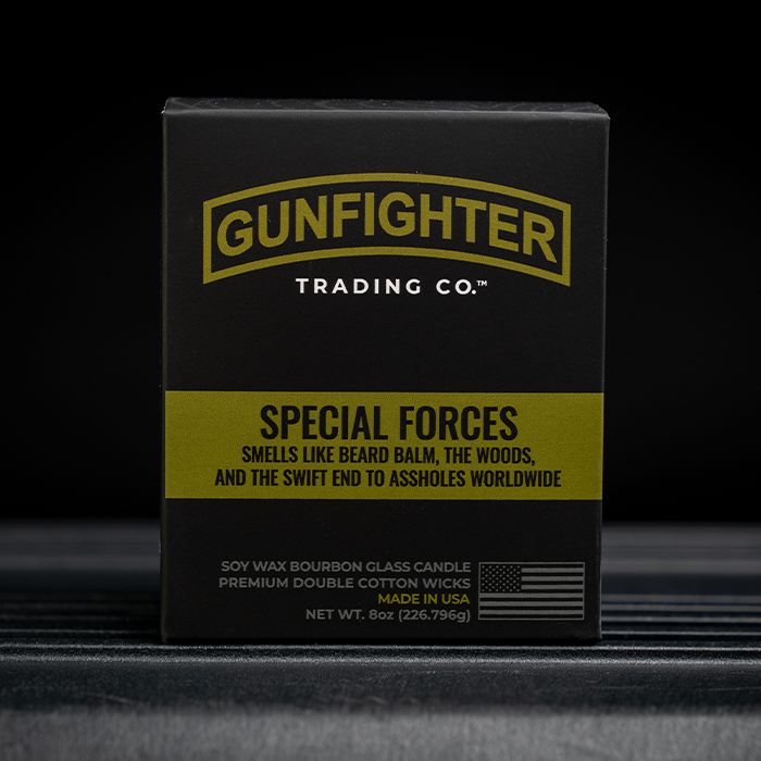 SPECIAL FORCES CANDLE (EMBOSSED FULL-WRAP TOPO MAP) Candle Gunfighter Trading Co. 