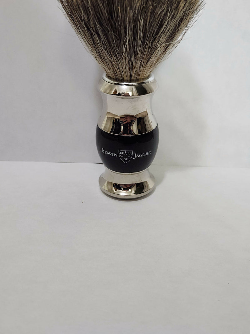 Edwin Jagger Pure Badger Shave Brush in Black and Chrome (light use) Shaving Brush Ice Shave 