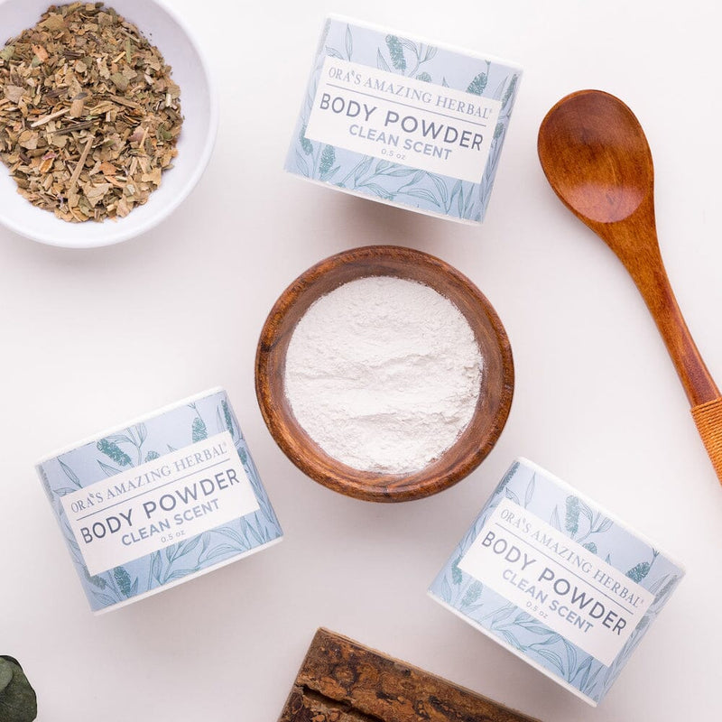 Talc Free Body Powder, Clean Scent Body Powder Ora's Amazing Herbal Travel 3 Pack (0.5 oz x 3) 