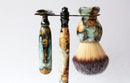 Buckeye Burl Wood Hand Crafted Shave Set with 'Travel to Jupiter'( pearl)Resin safety razor, 26mm lather brush and a matching shave stand. Shaving Kit CreationsByWill 