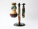Buckeye Burl Wood Hand Crafted Shave Set with 'Travel to Jupiter'( pearl)Resin safety razor, 26mm lather brush and a matching shave stand. Shaving Kit CreationsByWill 