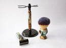 Buckeye Burl Wood Hand Crafted Shave Set with 'Travel to Jupiter'( pearl)Resin safety razor, 26mm lather brush and a matching shave stand. Shaving Kit CreationsByWill 