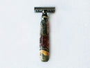Buckeye Burl Wood Hand Crafted Shave Set with 'Chameleon' Resin safety razor, 26mm lather brush and a matching shave stand. Shaving Kit CreationsByWill 