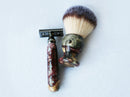 Buckeye Burl Wood Hand Crafted Shave Set with 'Chameleon' Resin safety razor, 26mm lather brush and a matching shave stand. Shaving Kit CreationsByWill 