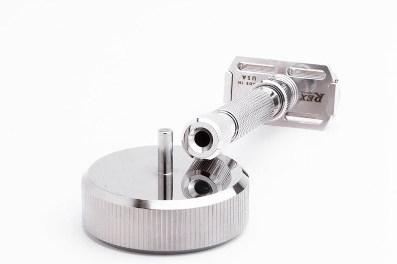 Knurled Stainless Steel Razor Stand - Rex Supply Co. Shaving Stands Rex Supply Co. DeLuxe Rhodium Stand 