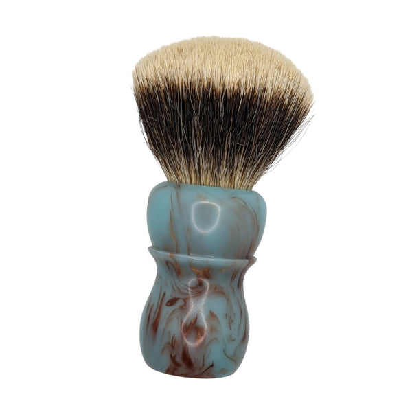 Robins Egg Blue w/Gold Swirl Shaving Brush (28m, DG B13 Knot) - by Turn-N-Shave/Declaration Grooming (Used) Shaving Brush MM Consigns (AU) 