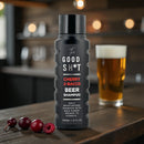 The Good Sh*t: Cherry 2-Bacco shampoo beside glass of beer and cherries