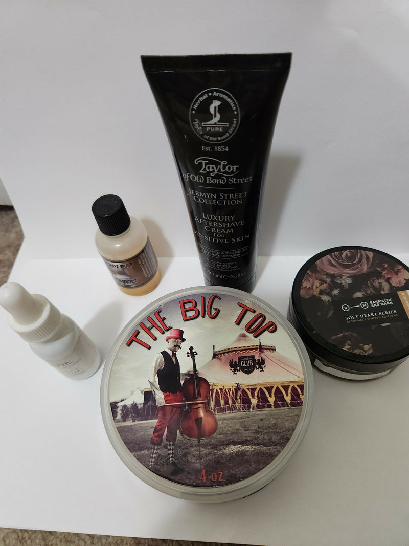 A&E/The Club The Big Top, Barriester Brew Ha Balm, Sebum Aqua Serum, Taylor Jerymn Balm Bundle Aftershave Balm Ice Shave 