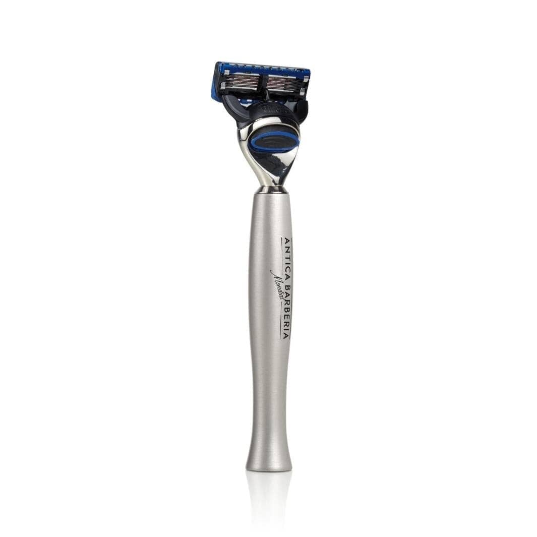 Titan Silver Brushed Aluminum Razor Handle for Fusion Cartridge